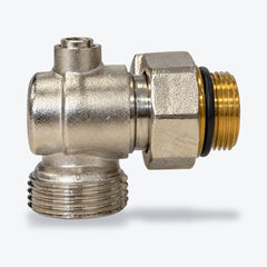 Zweirohr-Hahnblock Eckform – 3/4″ Eurokonus, 1/2″ AG, 50 mm