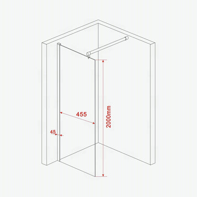 Walk-in Duschwand AQUOS 10 mm, Maßzeichnung 50 × 200 cm, AKKAYA Bauelemente Hagen