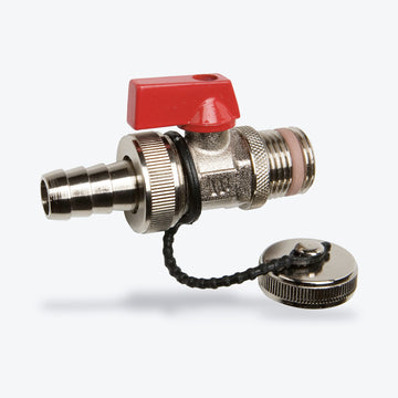 KFE-Kugelhahn 1/2″ mit rotem Flügelgriff, Kappe und Kette