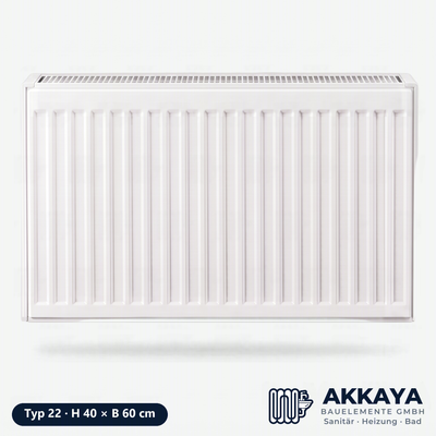 Ventilheizkörper Typ 22, weiß, Höhe 40 cm, Breite 60 cm – Größenvisualisierung.