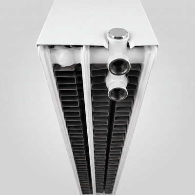 Ventilheizkörper Typ 33 – sechs Anschlüsse ½ Zoll, Detail von unten