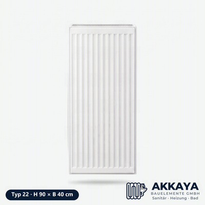 Ventilheizkörper Typ 22, weiß, Höhe 90 cm, Breite 40 cm – Größenvisualisierung.