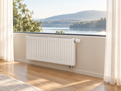 Ventilheizkörper Typ 22 im Wohnraum unter dem Fenster