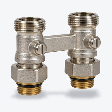 Zweirohr-Hahnblock in Durchgangsform mit 3/4″ Eurokonus und 1/2″ Heizkörperanschluss
