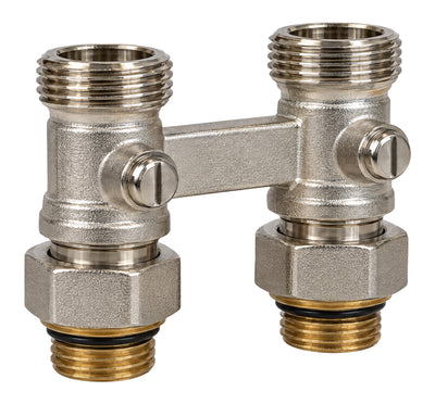 Zweirohr-Hahnblock in Durchgangsform mit 3/4″ Eurokonus und 1/2″ Heizkörperanschluss, Ansicht 2